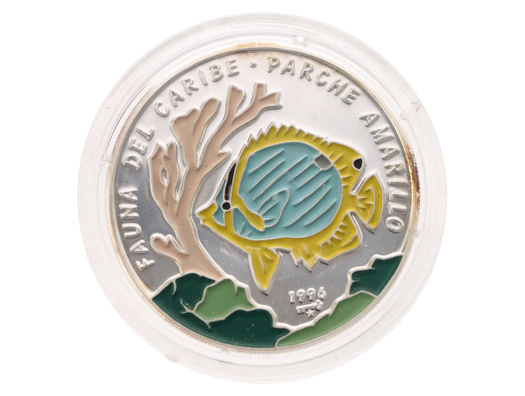 10 Peso 1996 - Karibská fauna - Žlutý okoun, 20 g, 0.999 Ag, náklad 5000ks_