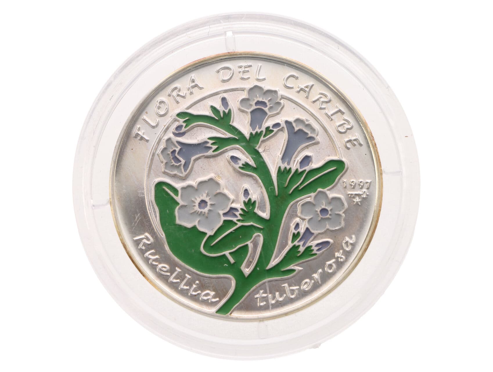 10 Peso 1997 - Flóra Karibiku - Ruellia tuberosa, 15g, 0.999 Ag, náklad 3000ks_