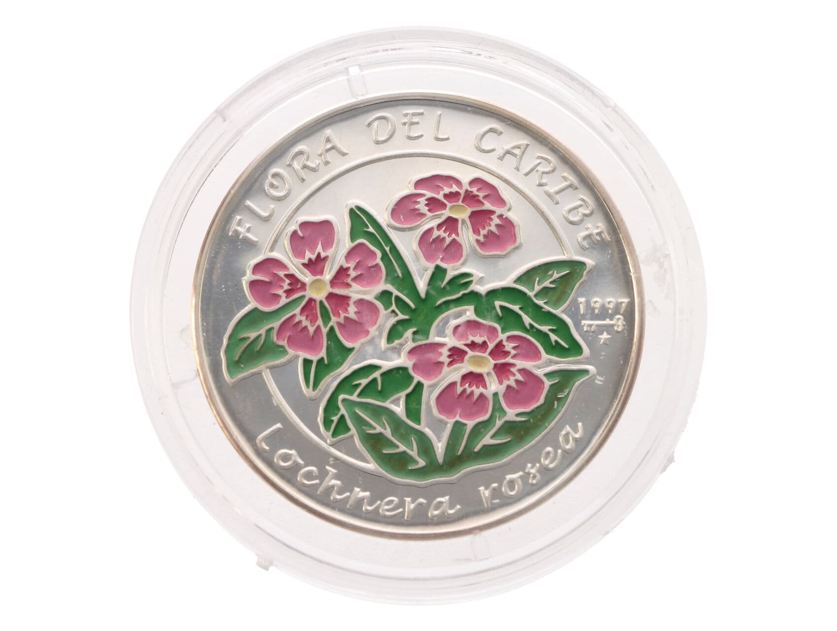 10 Peso 1997 - Flóra Karibiku - Vicaria - Lochnera Rosea, 15g, 0.999 Ag, náklad 2950ks_