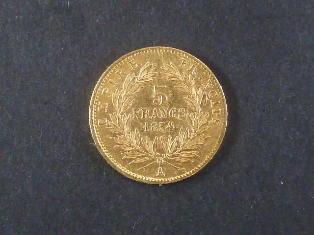 5 Frank 1854 A Napoleon III., Au 900/1000