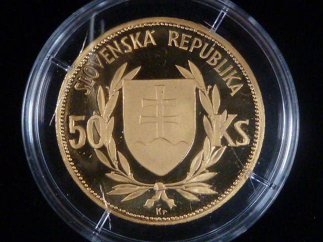 Au (0,986, 21g) replika slovenské 50 Ks Dr. Josef Tiso, náklad 10 ks, certifikát, dřevěná etue