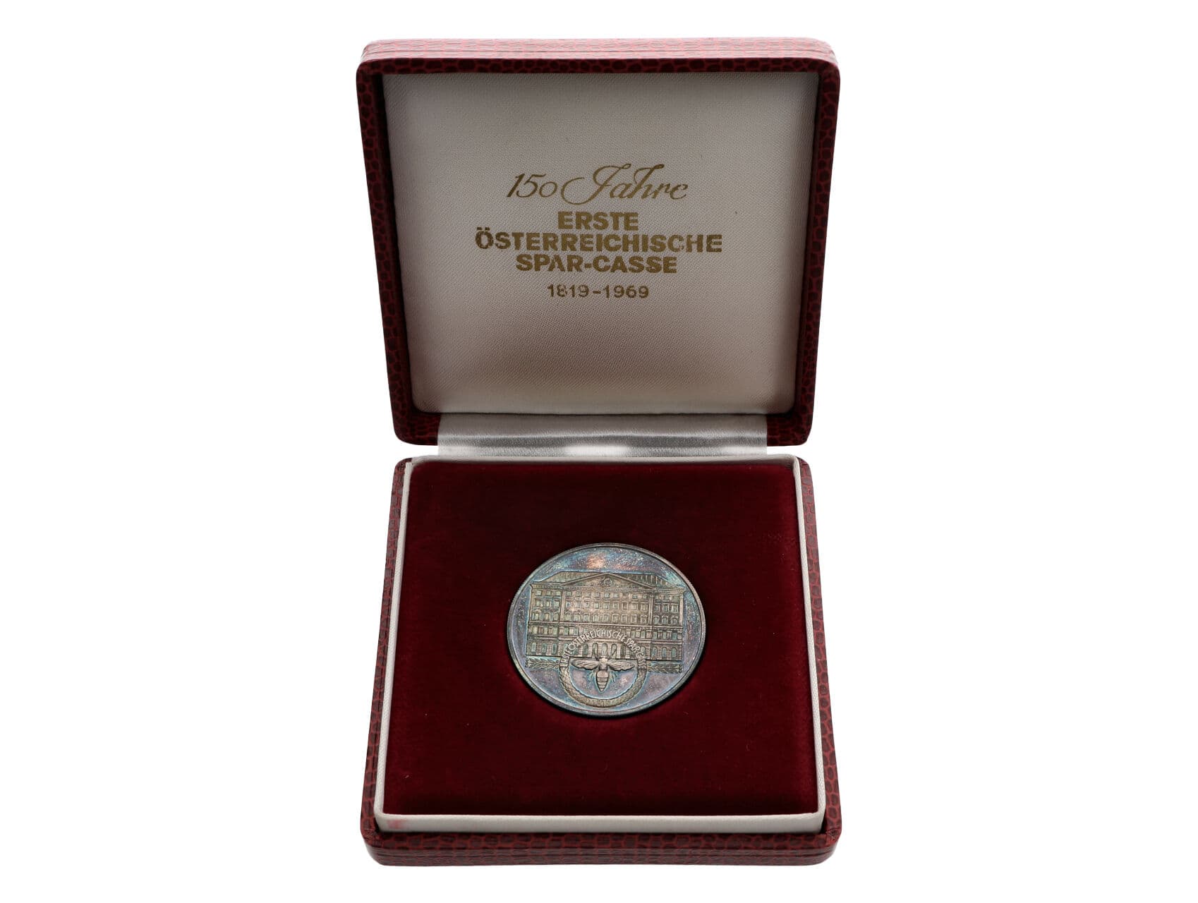 Medaile k 150. výročí Rakouské spořitelny - 1819 - 1969, Rak. punc A a 0.900 Ag, 25,05g, původní etue