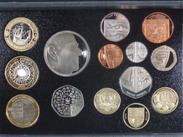 Sada oběžných mincí 2011 (1 Penny - 5 Pounds), kvalita proof