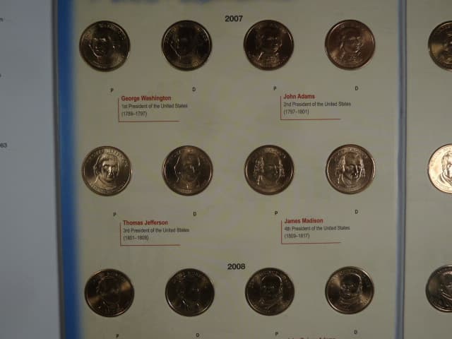 2x Sada pamětních mincí 1 Dollar 2007/2016, 79 kusů, Presidential Dollars