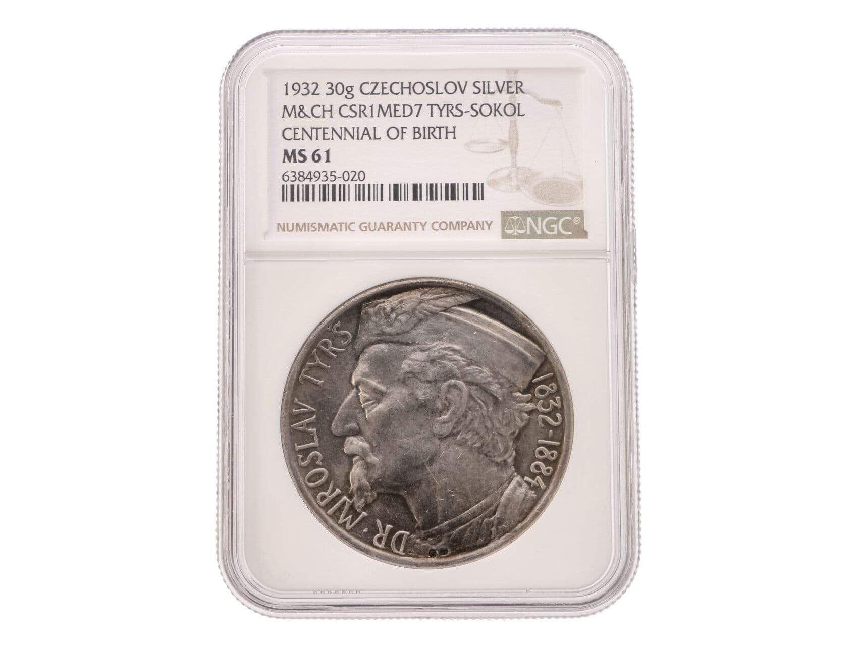Stříbrná medaile k 50. výročí narození Miroslava Tyrše 1932, NGC MS 61_