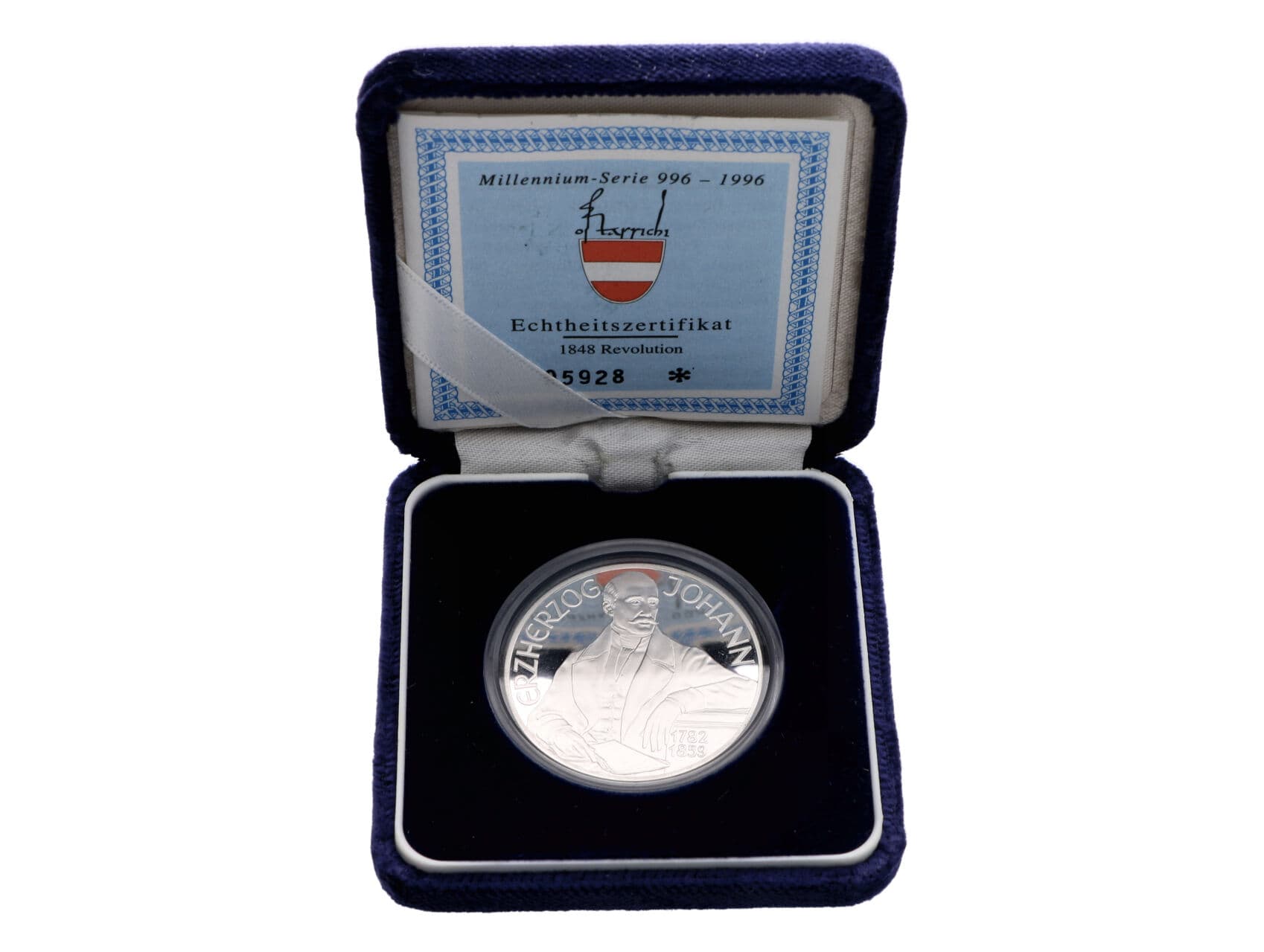 100 Schilling 1994 - arcivévoda Johann, etue a certifikát_