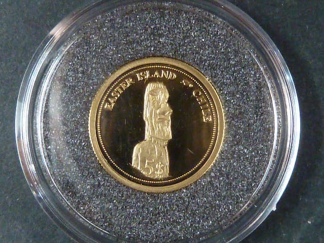 5 Dollars 2006 Velikonoční ostrov, Au 585/1000, 1,25g, průměr 13,92 mm