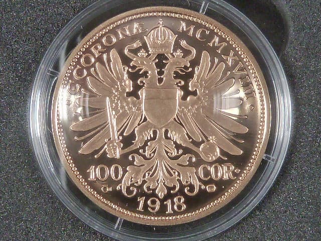 Karel I., 100 Korona 1918, Au novoražba ČM 2026, náklad 30 ks, Au 0,900, 33,88 g, certifikát, etue