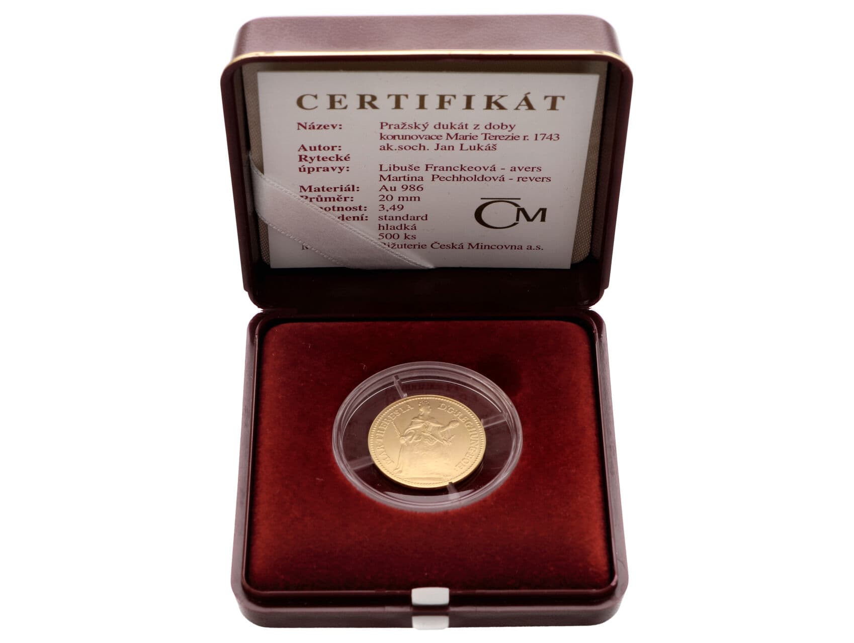 Pražský dukát Marie Terezie, ČM 2003, náklad 500ks, 3,49g, 0.986Au_