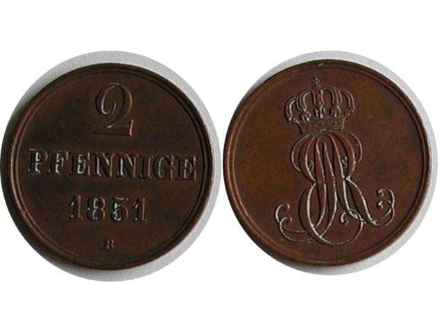 Hannover , Ernst August (1837-1851), 2 Pfennige 1851 B