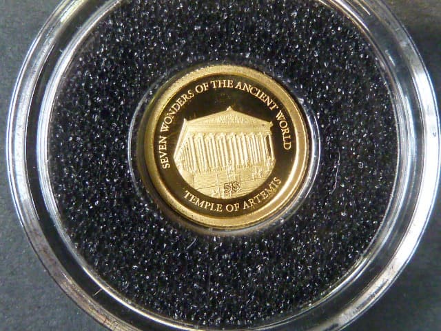 5 Dollars 2011 Temple of Artemis, Au 0,585, 0,5g, náklad 5000ks, průměr 11 mm, KM 191