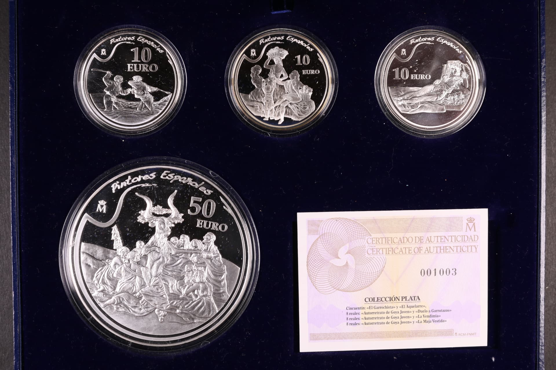 Sada euromincí Francisco de Goya, 3x 10 EUR, náklad 10000 ks. a 1x 50 EUR, náklad 6000 ks.