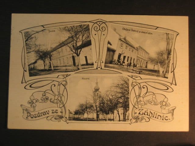 Záhlinice, čb. vícezáběrová pohl., prošlá 1911