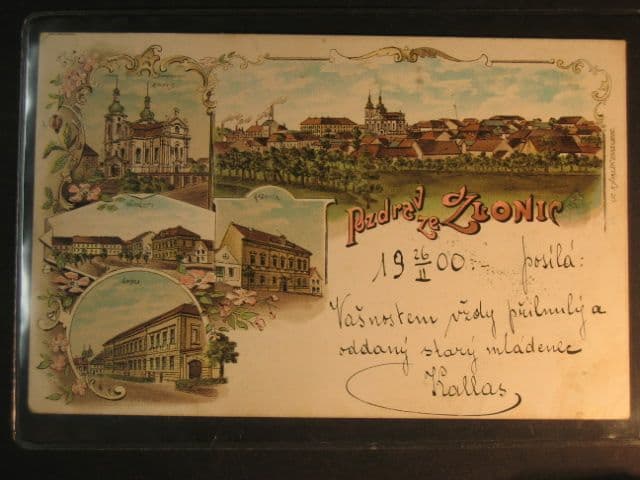 Zlonice, bar. vícezáběrová litograf. pohl., prošlá 1900