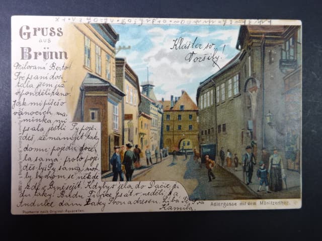 Brno - Orlí ulice (Adlergasse) - Měníská brána, litografie, prošlá 1898