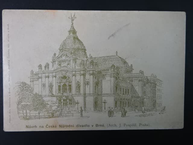 Brno - Malinovského nám. (Theaterplatz) návrh na Zemské divadlo, neprošlá