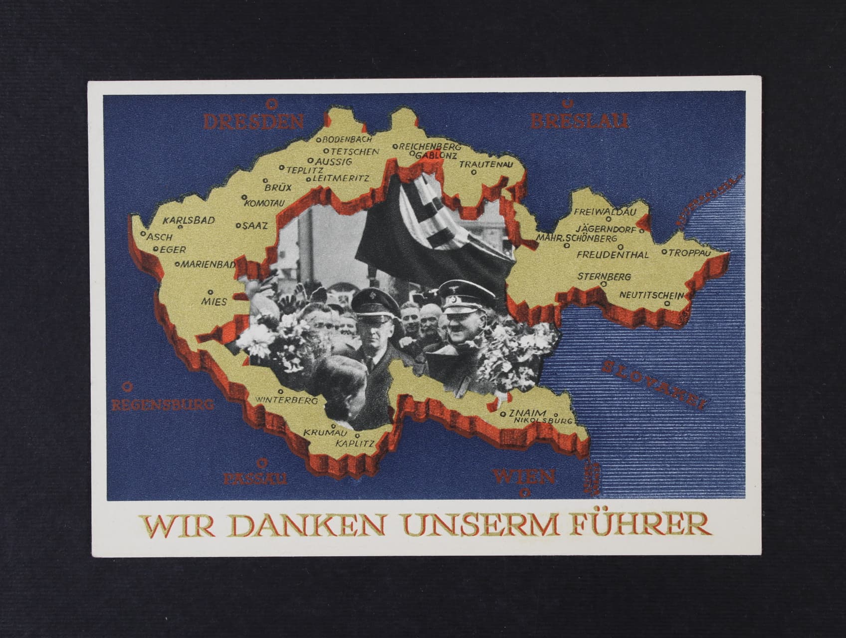 bar. pohlednice "WIR DANKEN UNSERM FÜHRER", nepoužitá, lux. kvalita