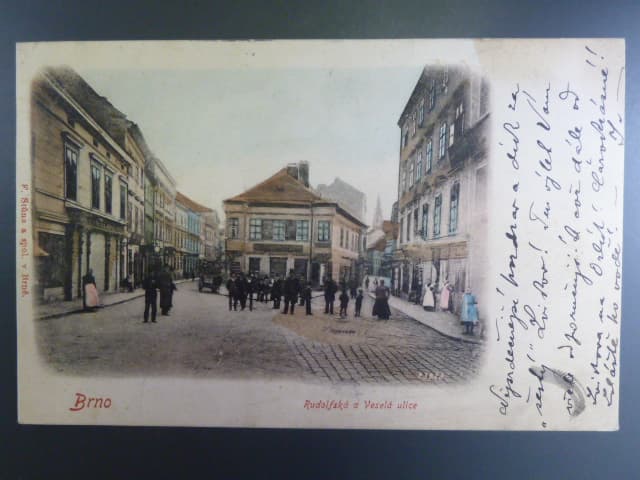 Brno, Česká (Rudolfská) a Veselá ul., prošlá 1901