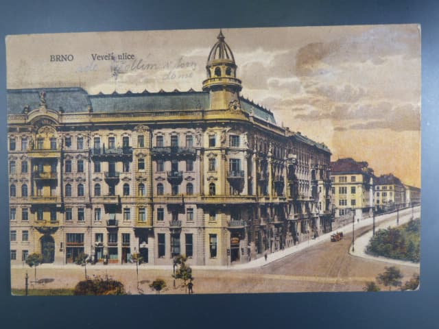 Brno, Veveří ul. - Konečného nám., prošlá 1924, odpadená zn.