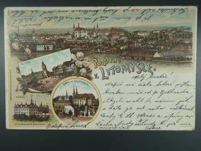 Litomyšl, bar. vícezáběrová litograf. pohl., prošlá 1899