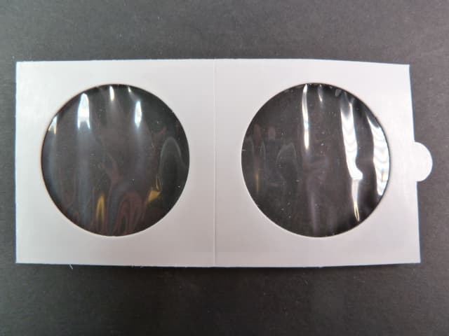 obaly na mince, samolepící s oboustranně průhlednou folií, 50 x 50 mm, na průměr mince 39,5 mm