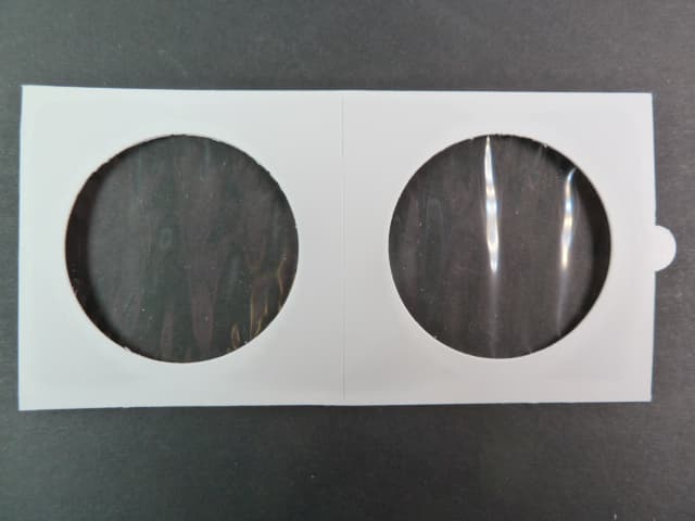 obaly na mince, samolepící s oboustranně průhlednou folií, 67 x 67 mm, na průměr mince 48 mm