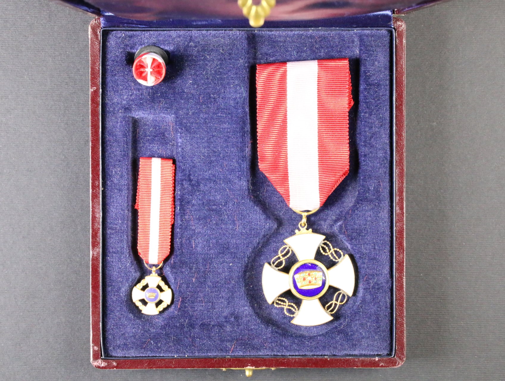 Řád Italské koruny, Rytíř + miniatura, pozlacený bronz, smalty, originální etue