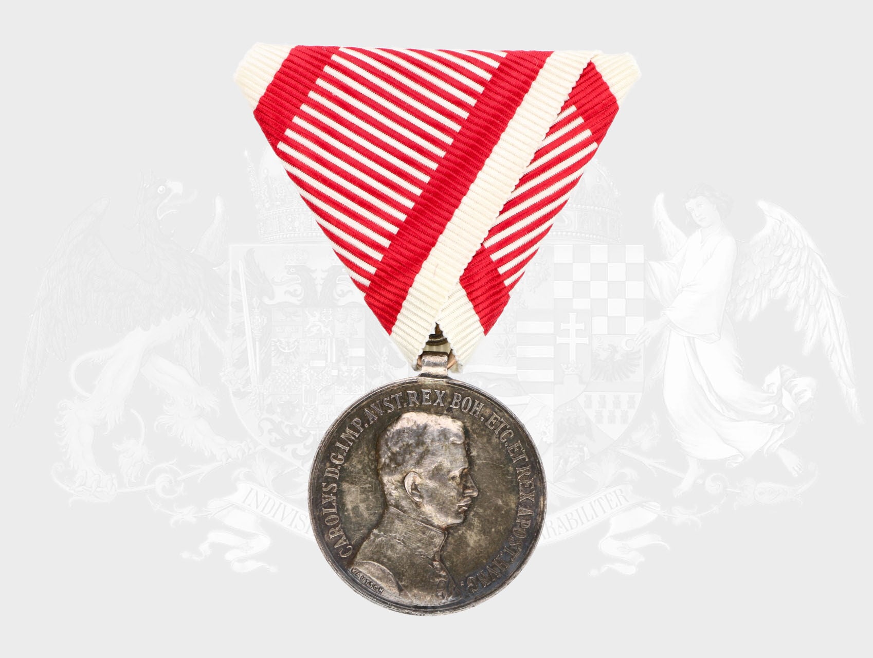 Medaile za statečnost II. třídy, Ag, původní vojenská stuha, vydání 1917 - 1918