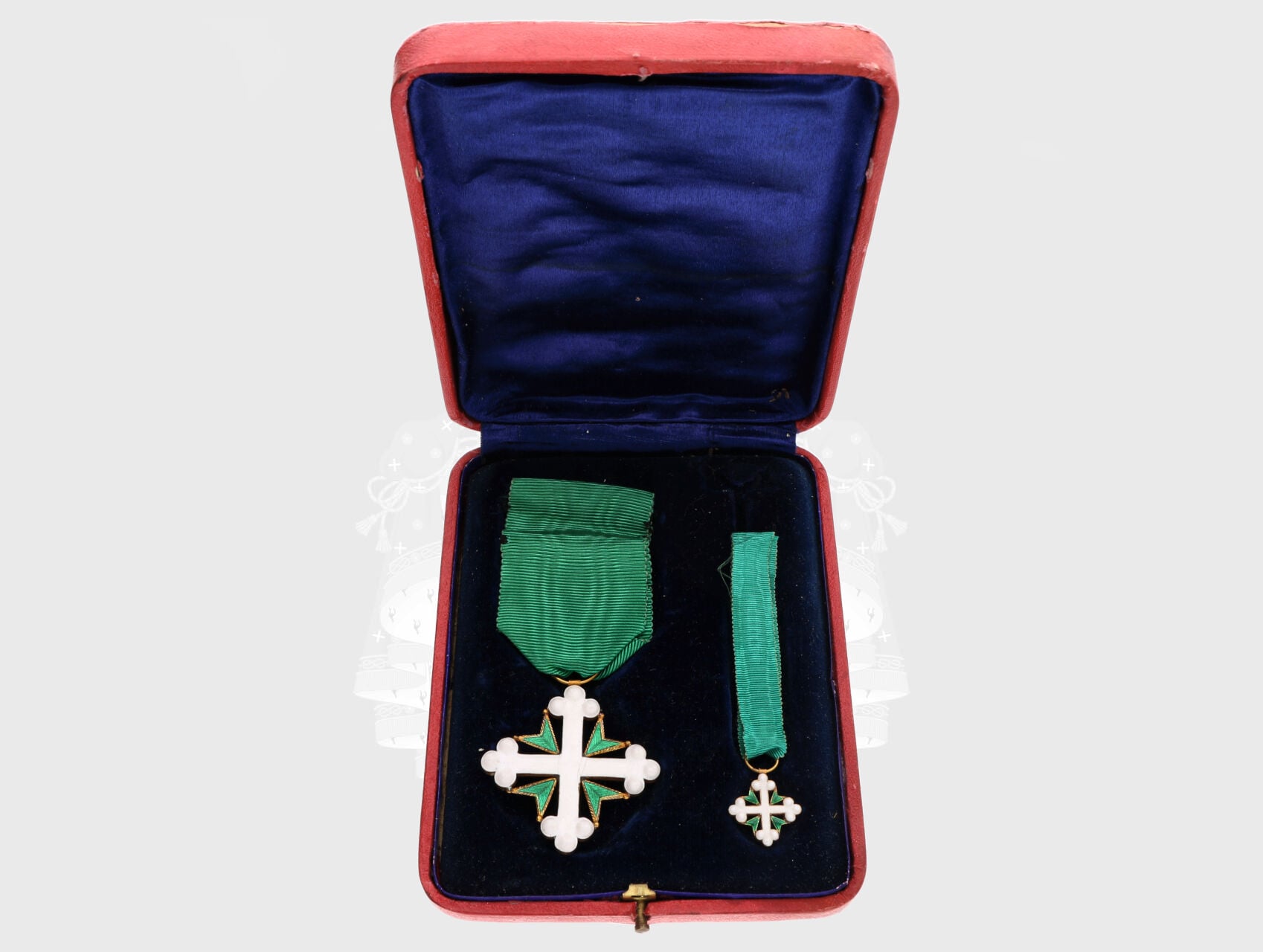 Řád Sv. Mořice a Sv. Lazara rytíř (5. třída) + miniatura, Au, etue z Řádu italské koruny