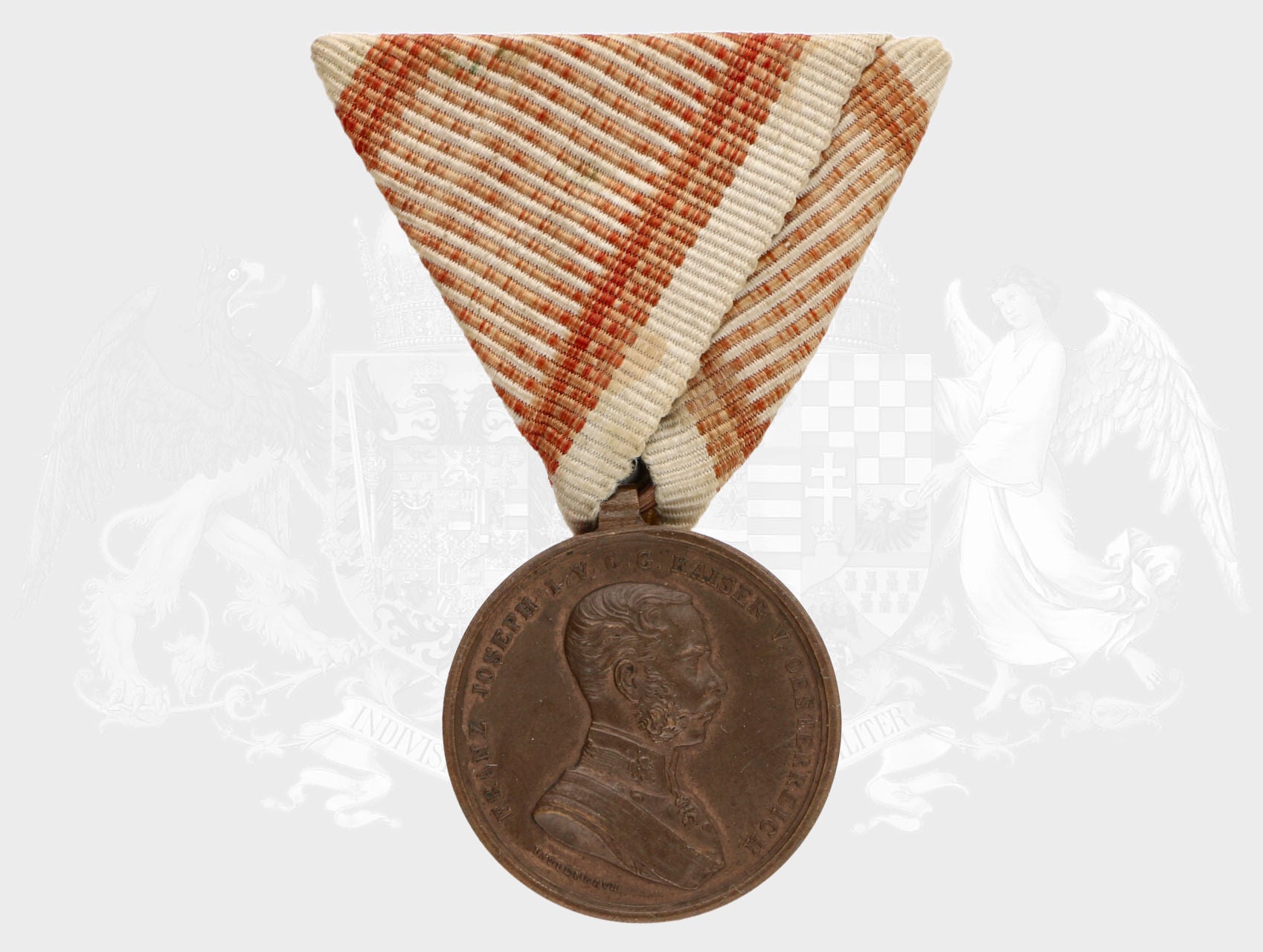 Bronzová medaile za statečnost, původní vojenská stuha, vydání 1914 - 1917