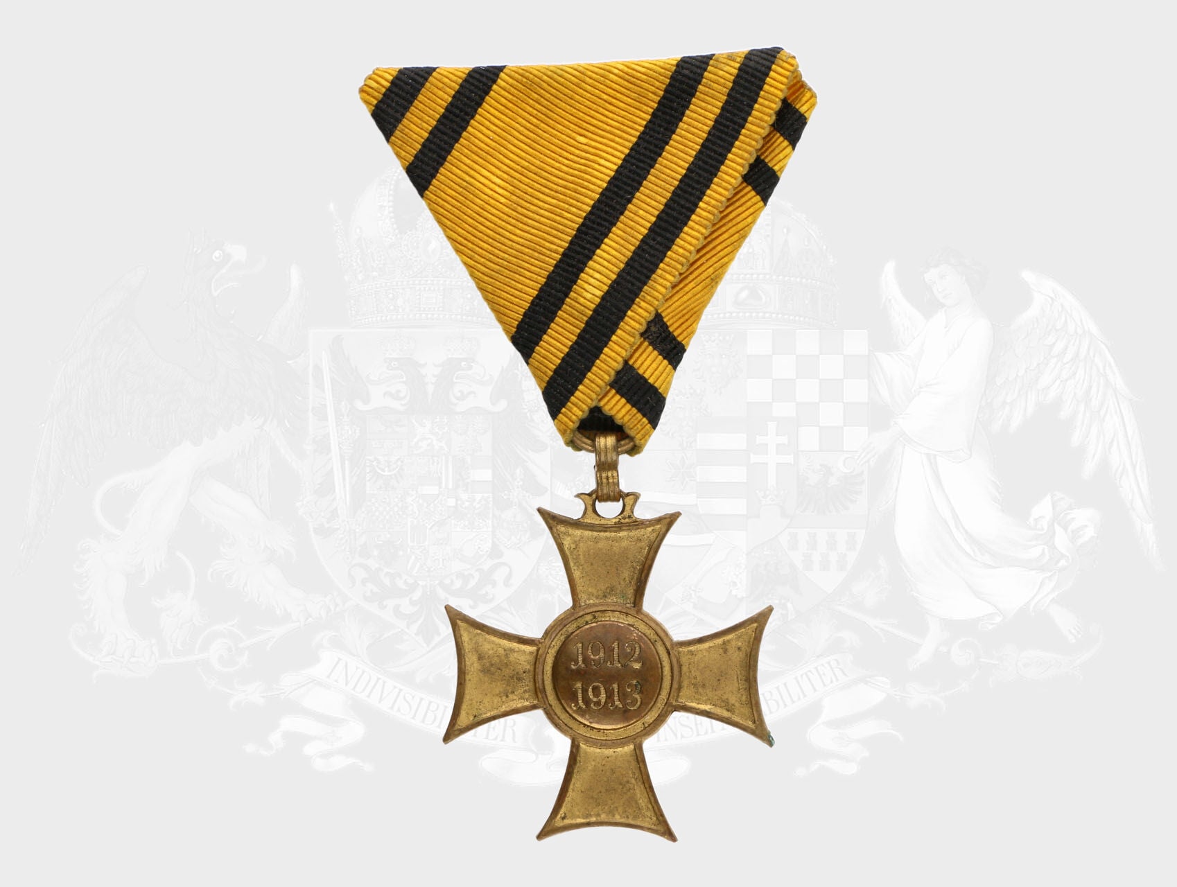 Mobilisační kříž 1912-13 s rytým letopočtem, náhradní kov, původní stuha