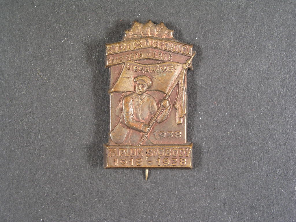 Pamětní odznak k sjezdu čs dobrovolců III. pluk svobody, Brno 1938