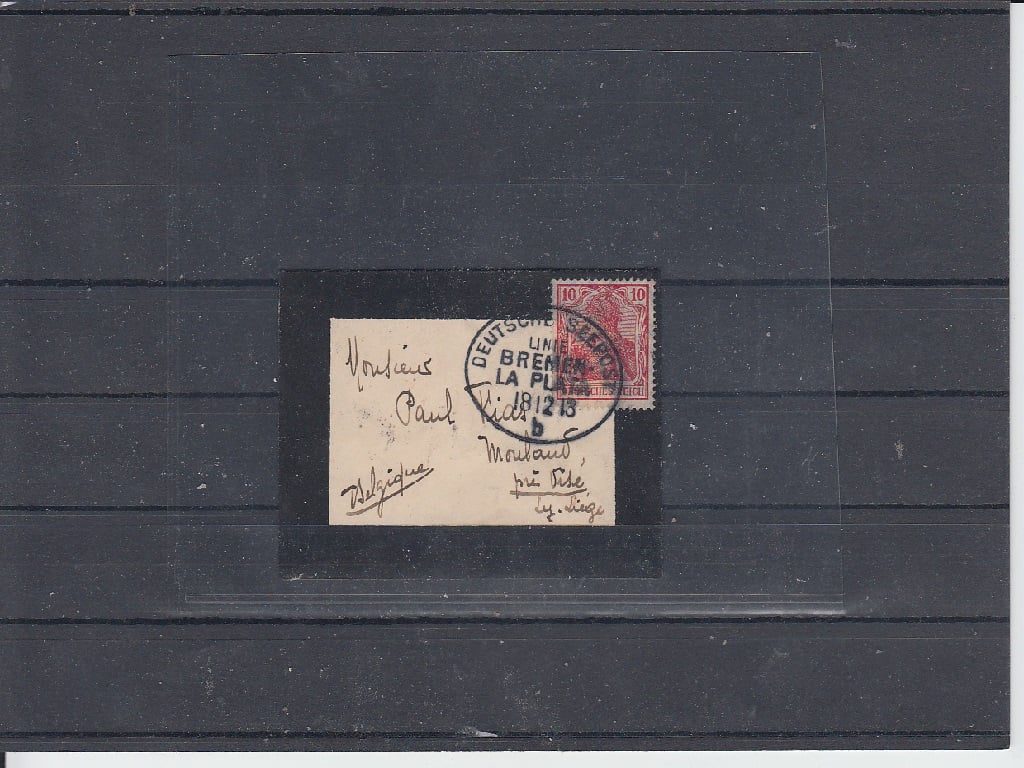Miniaturní dopis frankovaný zn. 10h germania pod razítkem Deutsche seepost linie Bremen - La Plata 18.12.1913 b, vzácné.