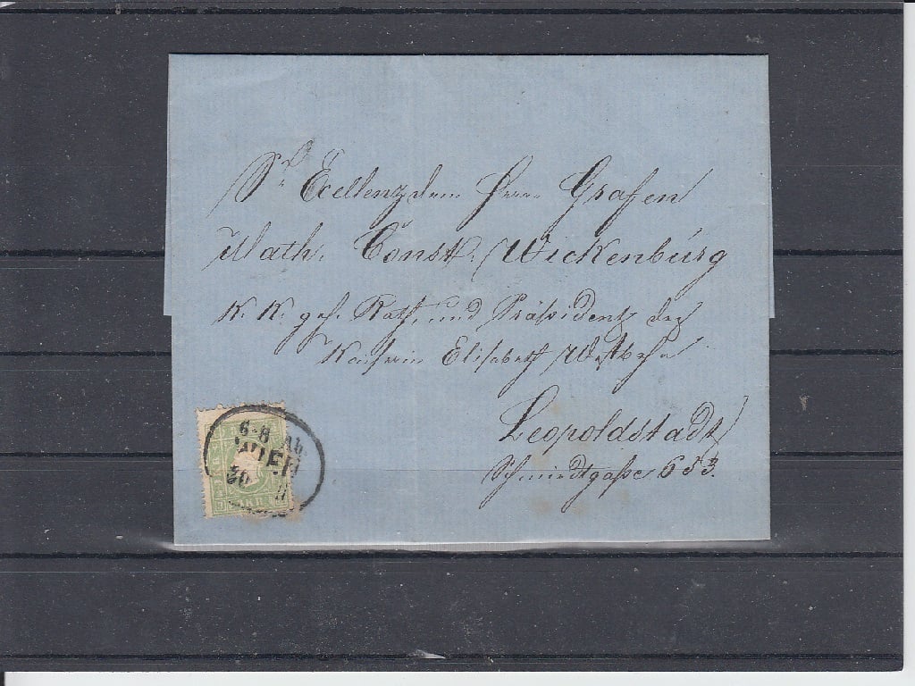 Dopis frankovaný zn. Mi č. 12 II, pod razítkem Wien 30.2. 1860.