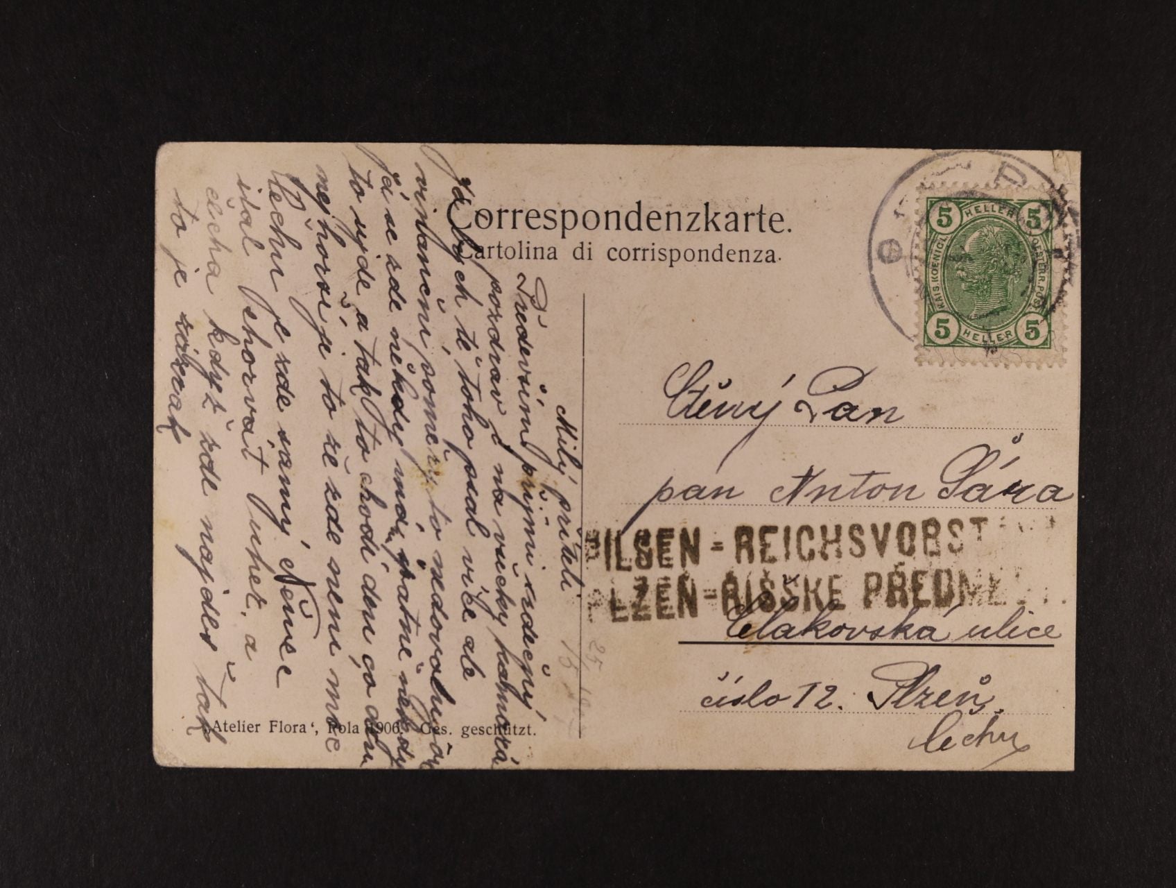 celistvost do Čech s pod. raz. POLA 25.5.1907, přích. řádkové dvojjazyčné raz. PLZEŃ - ŘÍŠSKÉ PŘEDMĚSTÍ