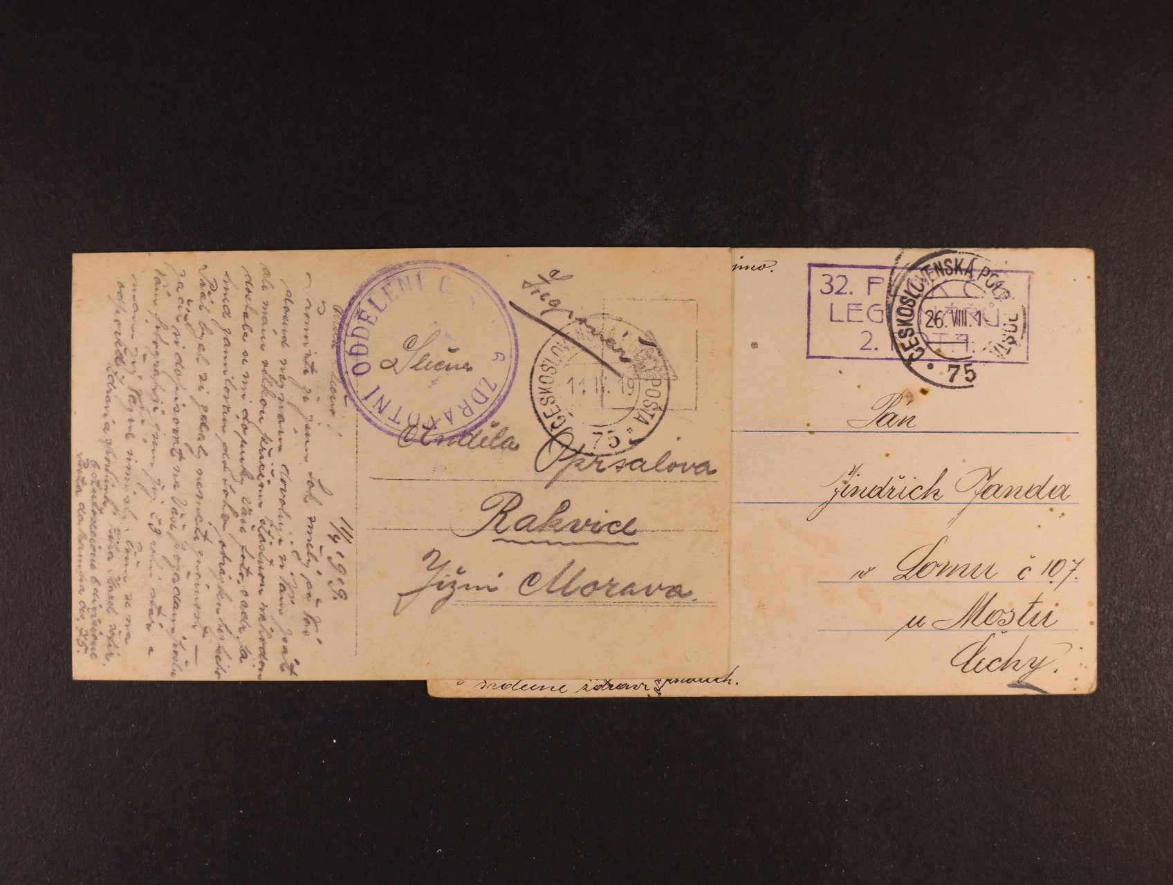 Slovensko - dvě celistvosti s raz. ČS PP č. 75 z r. 1919 + útvar. raz.