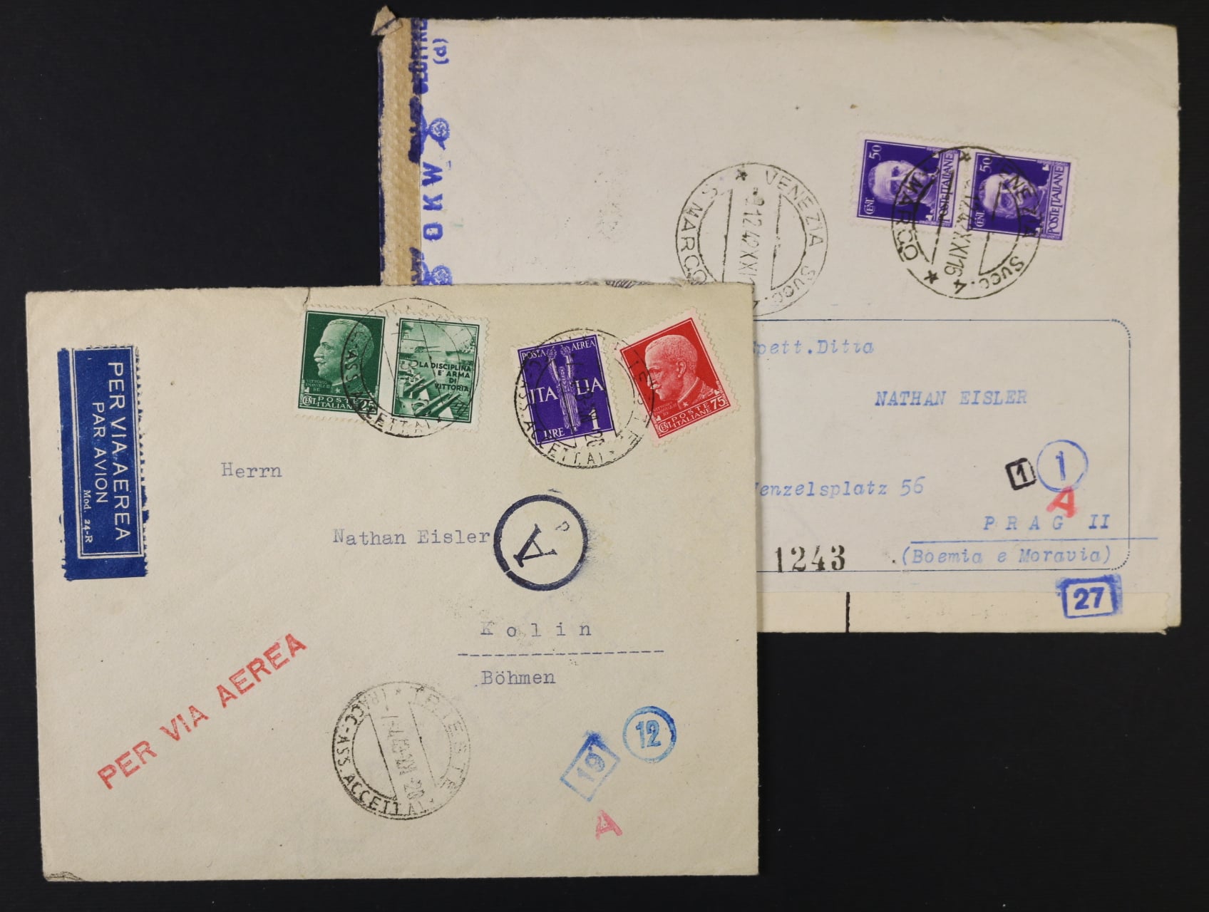 dvě celistvosti do CSR z r. 1942 a 1943, zajímavá frankatura, razítka, cenz. pásky