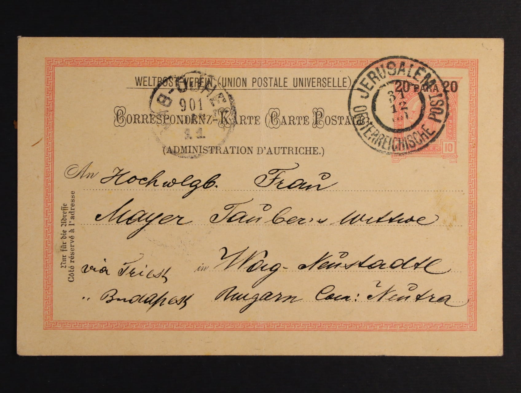celina Mi, P 14aa, pod. raz. JERUSALEM 31.12.1900 + přích. raz.