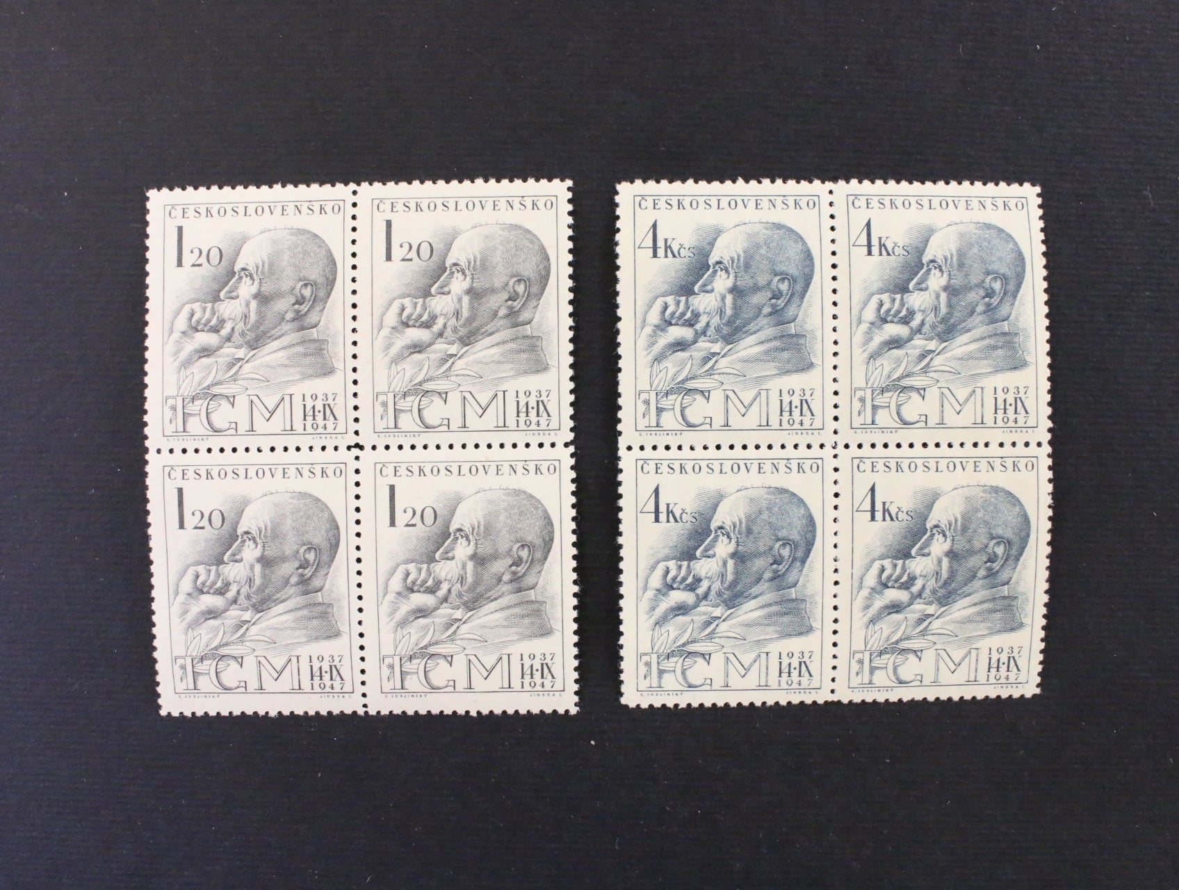 zn. č. 458-459 ve čtyřbloku, 10. výročí úmrtí T.G. Masaryka