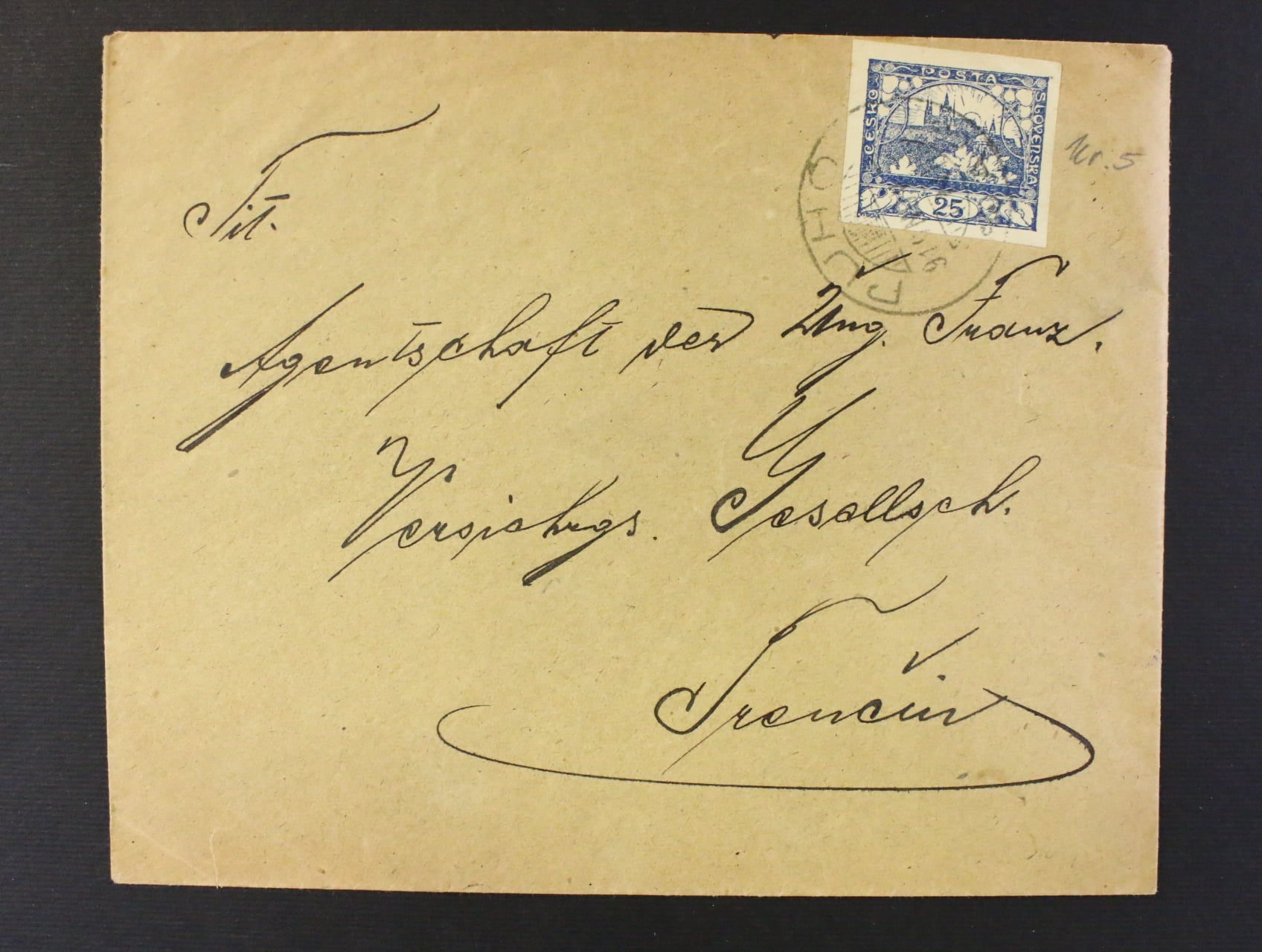 dopis do Trenčina frank. zn. č. 10, pod. raz. PUHO (Puchov) 1919