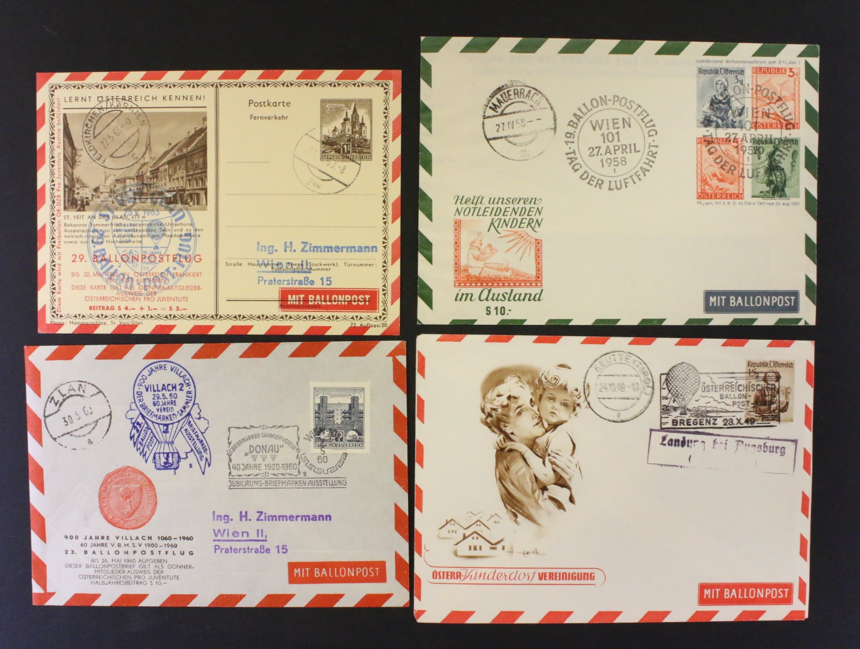 sestava čtyr balon. letu z let 1949 - 63