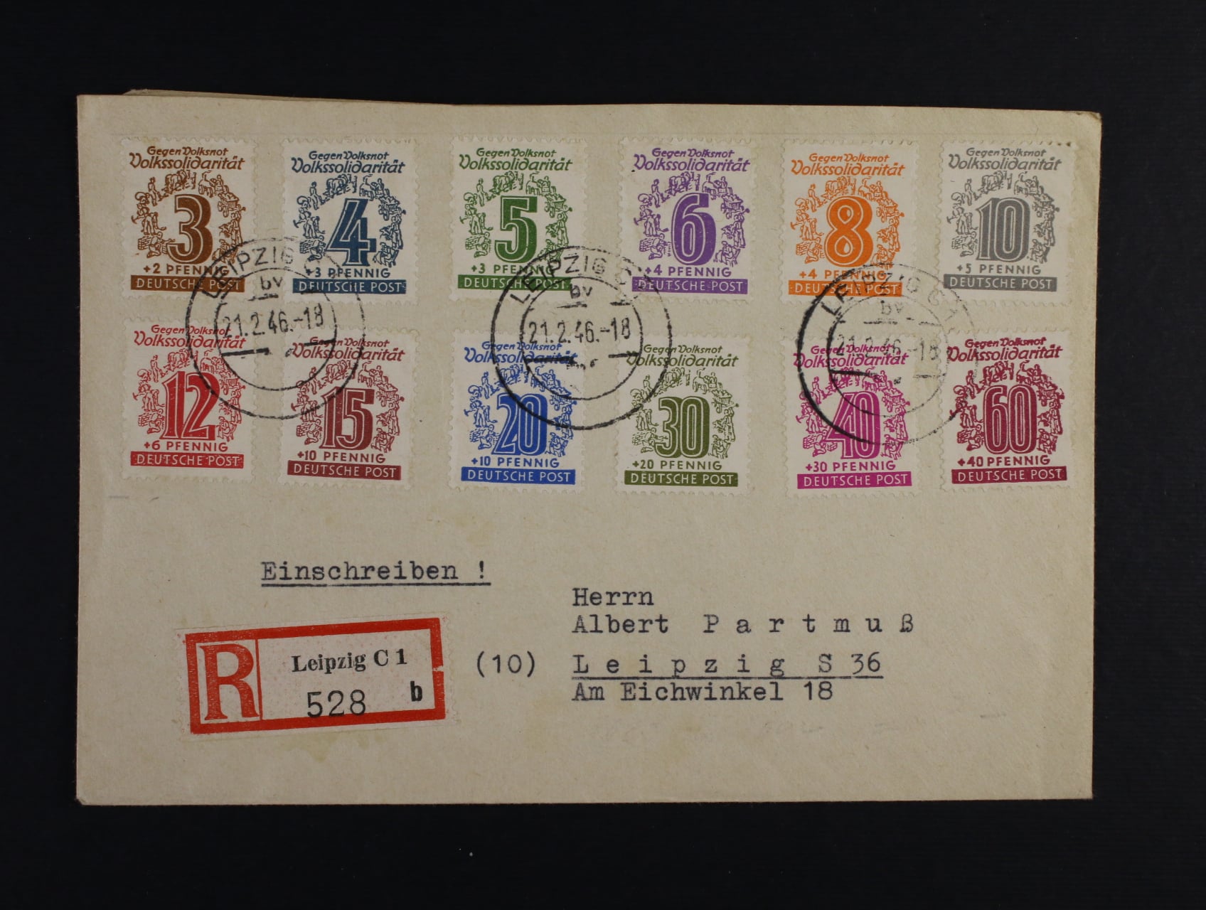 společné vydání - R-dopis v místě frank. zn. Mi. č. 138 - 49, pod. raz. LEIPZIG C 1 + přích. raz. LEIPZIG S 36