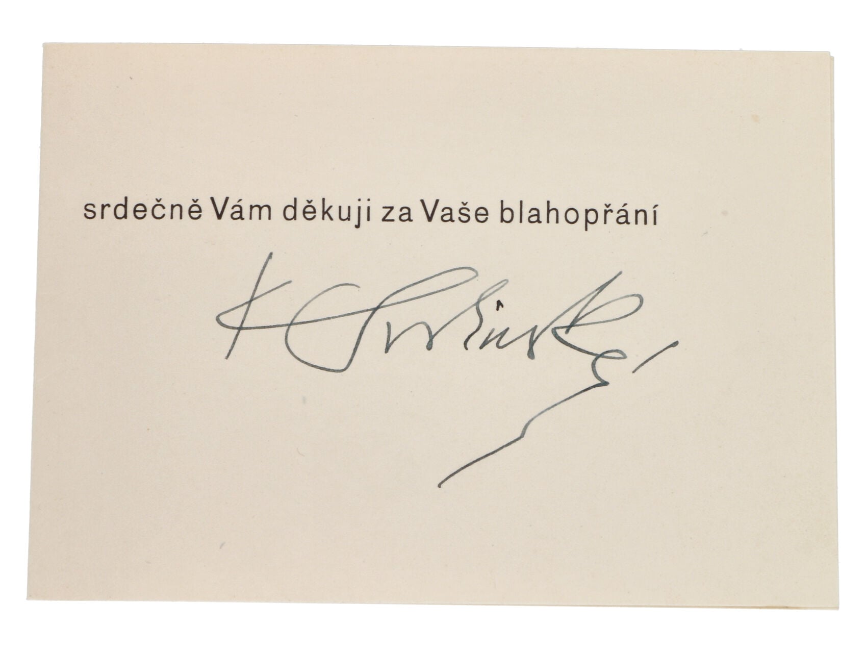 Malíři - Svolinský Karel 1896 - 1986, význačný malíř a grafik - poděkování za blahopřán í s vlastnoručním podpisem