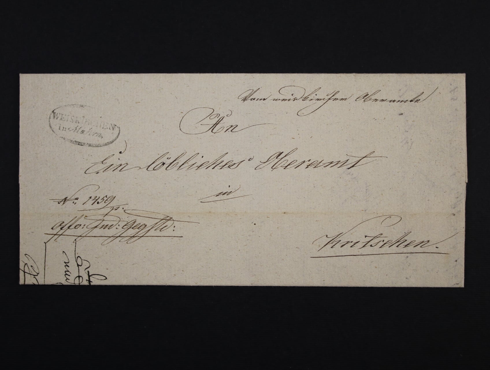 skl. dopis z r. 1834 s oválným pod. raz. WEISKIRCHEN in Mähren, dobrá kvalita