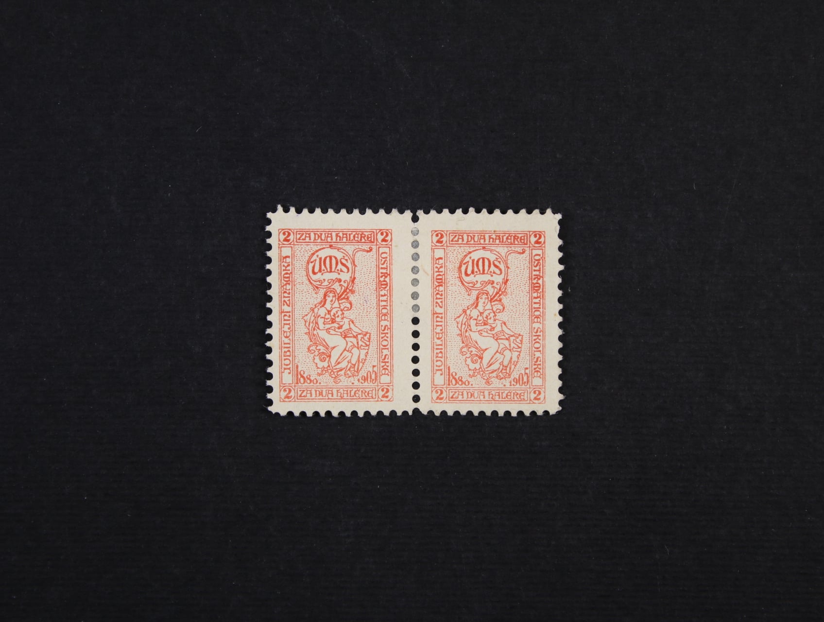 dobročinné zn. 2h ÚSTŘEDÍ MATICE SOKOLSKÉ z r. 1905 ve vodorovné dvoupásce