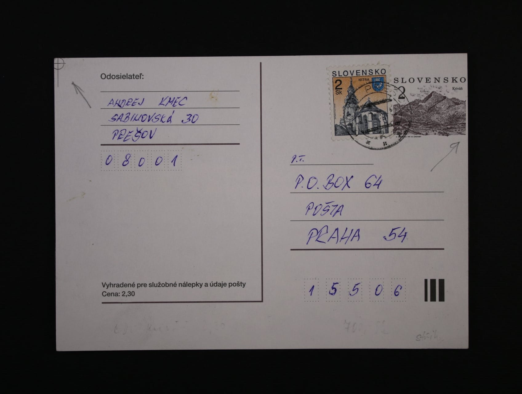CDV č. 2 Kriváň s posunem ořezu vlevo, téměř až do zn., dofrank. použitá
