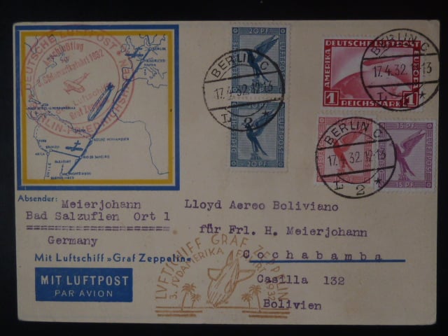 Zeppelinova letecká pošta 1932 - korespondenční lístek "LUFTSCHIFF GRAF ZEPPELIN 3. SÜDAMERIKA FAHRT 1932"