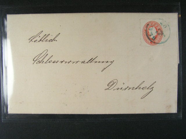 skl. dopis z r. 1861 do Drnoholce frank. zn. Fe. č. 20 s modozeleným pod. raz. BLANSKO 22.7.