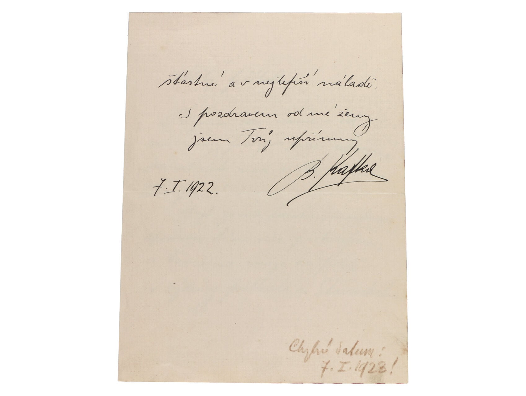Osobnosti - Kafka Bohumil, 1878 - 1942 - Český sochař, pedagog a medailér - dopis s vlastnoručním podpisem..