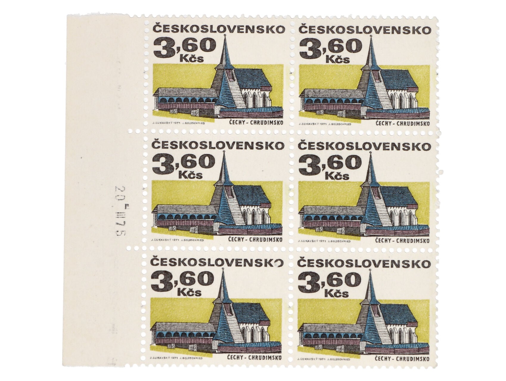 zn. č. 1879 xb - papír Oz, levý krajní 6ti blok s datem tisku..